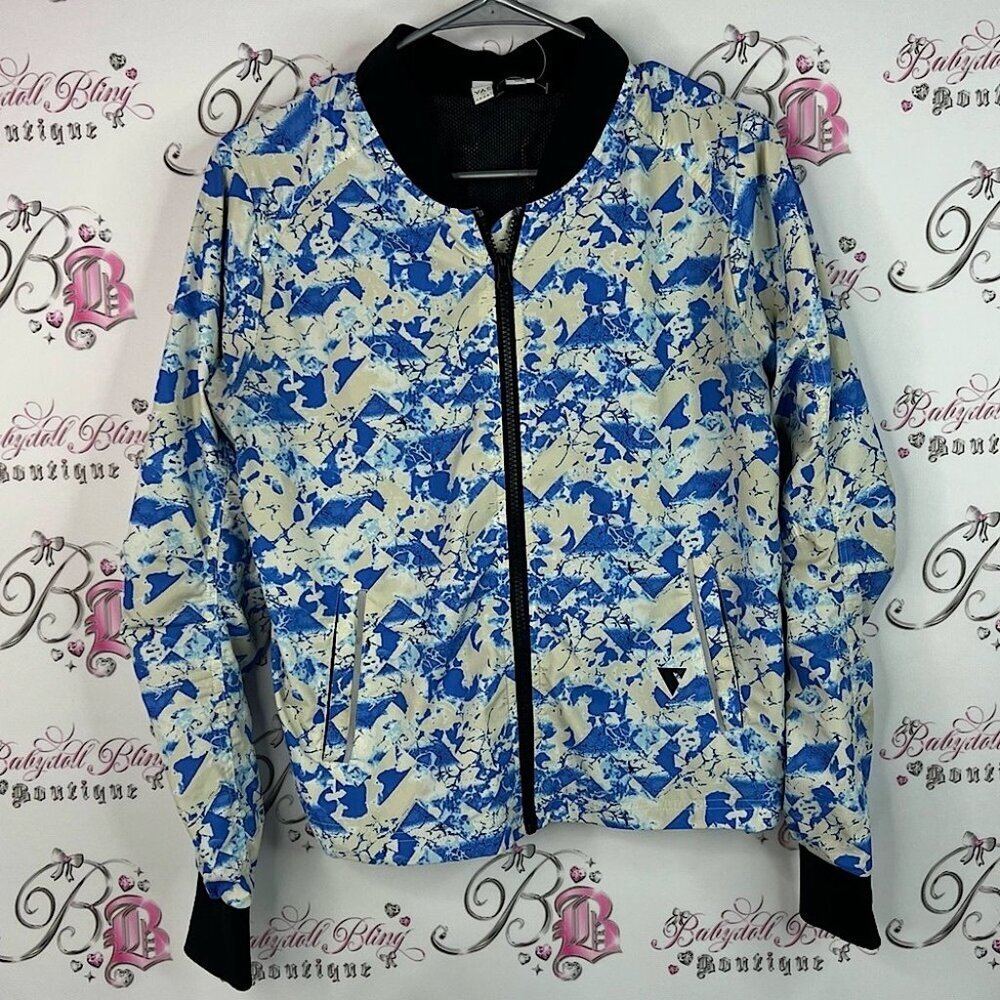 Yas sport zip up water color Vibrant Blue and White Women's Bomber Jacket